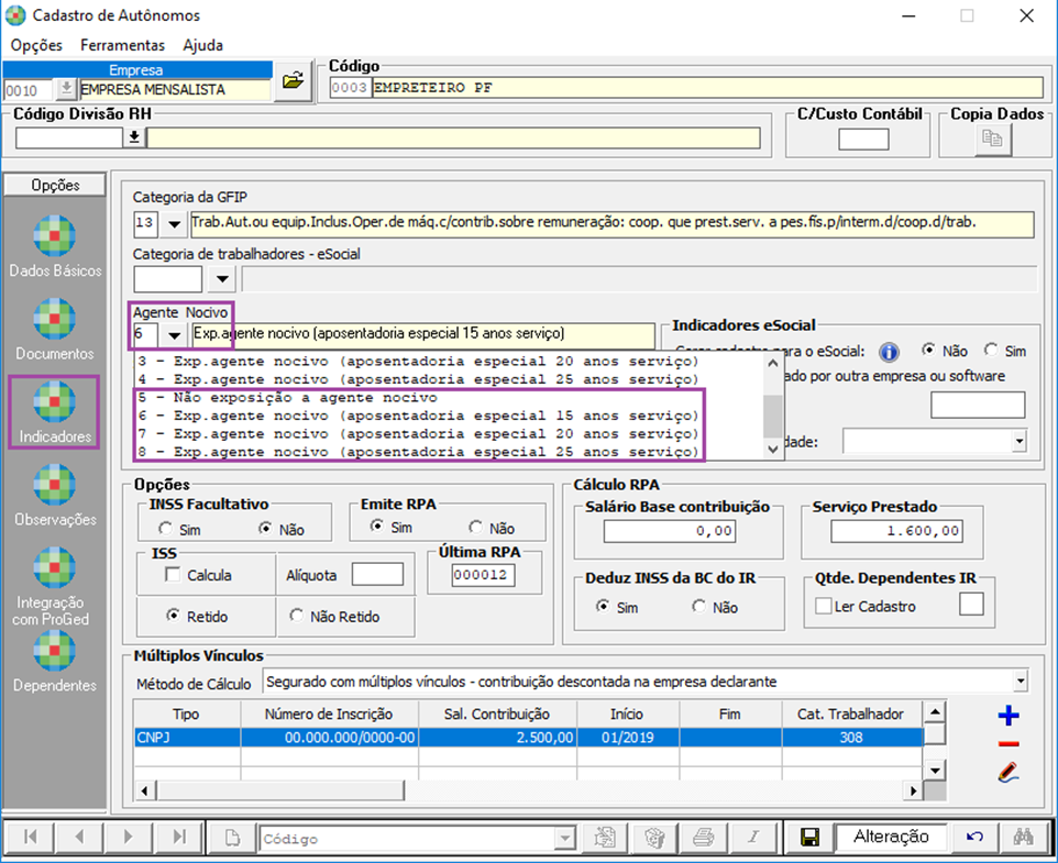 FP1250 SEFIP Como corrigir o INSS incorreto, para autônomo com
