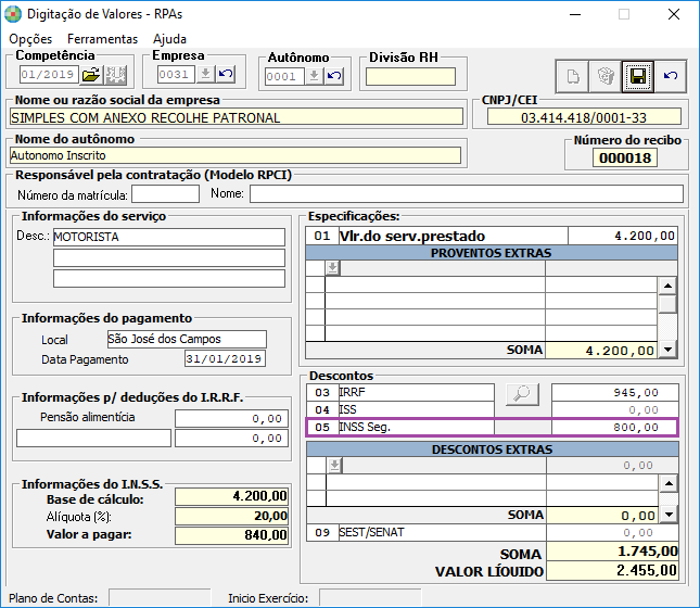 FP1308Recolhimento de INSS de autônomo de empresa como entidade